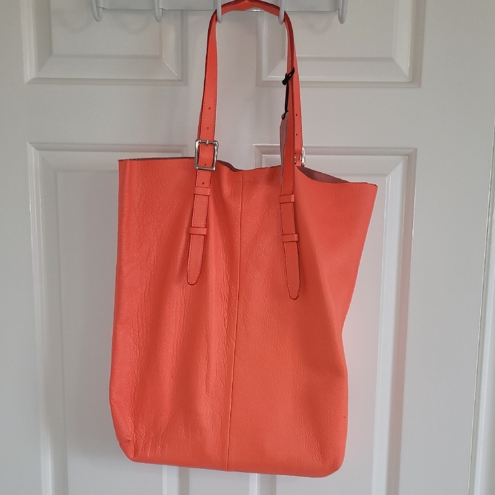 GAP Coral Orange Leather Tote Bag